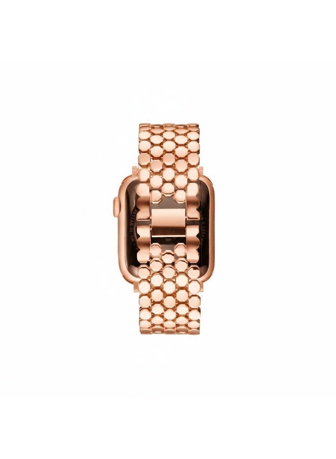 Rose Gold Stainless Steel Apple Watch Band 42mm/44mm/45mm – Polished Hexagonal Link Strap, Elegant Adjustable Metal Band - Image 3